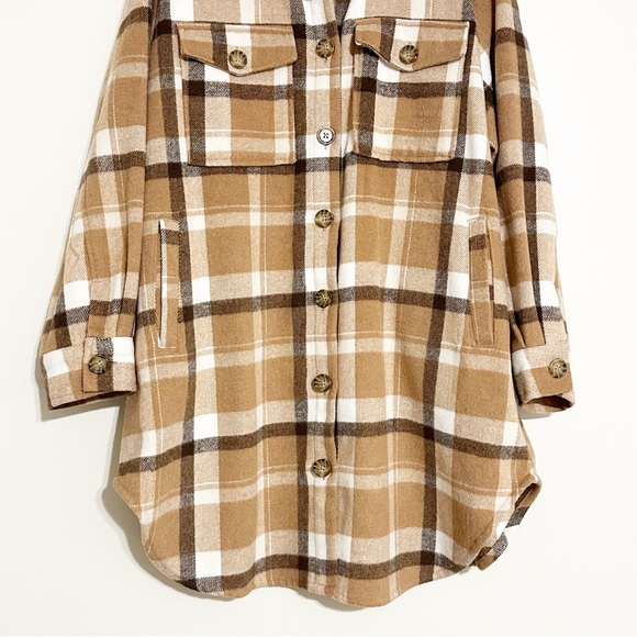 Time and Tru Long Line Plaid Button Down Flannel Shirt Jacket Shacket - Picture 2 of 5